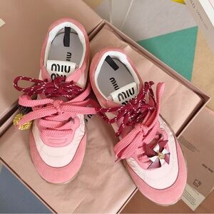 Miu Miu Kids Pink and Red Sneakers